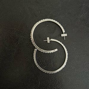 AllSaints Silver-Tone 48mm Hoop Earrings with Pave Beading and CZ's - Boxed.